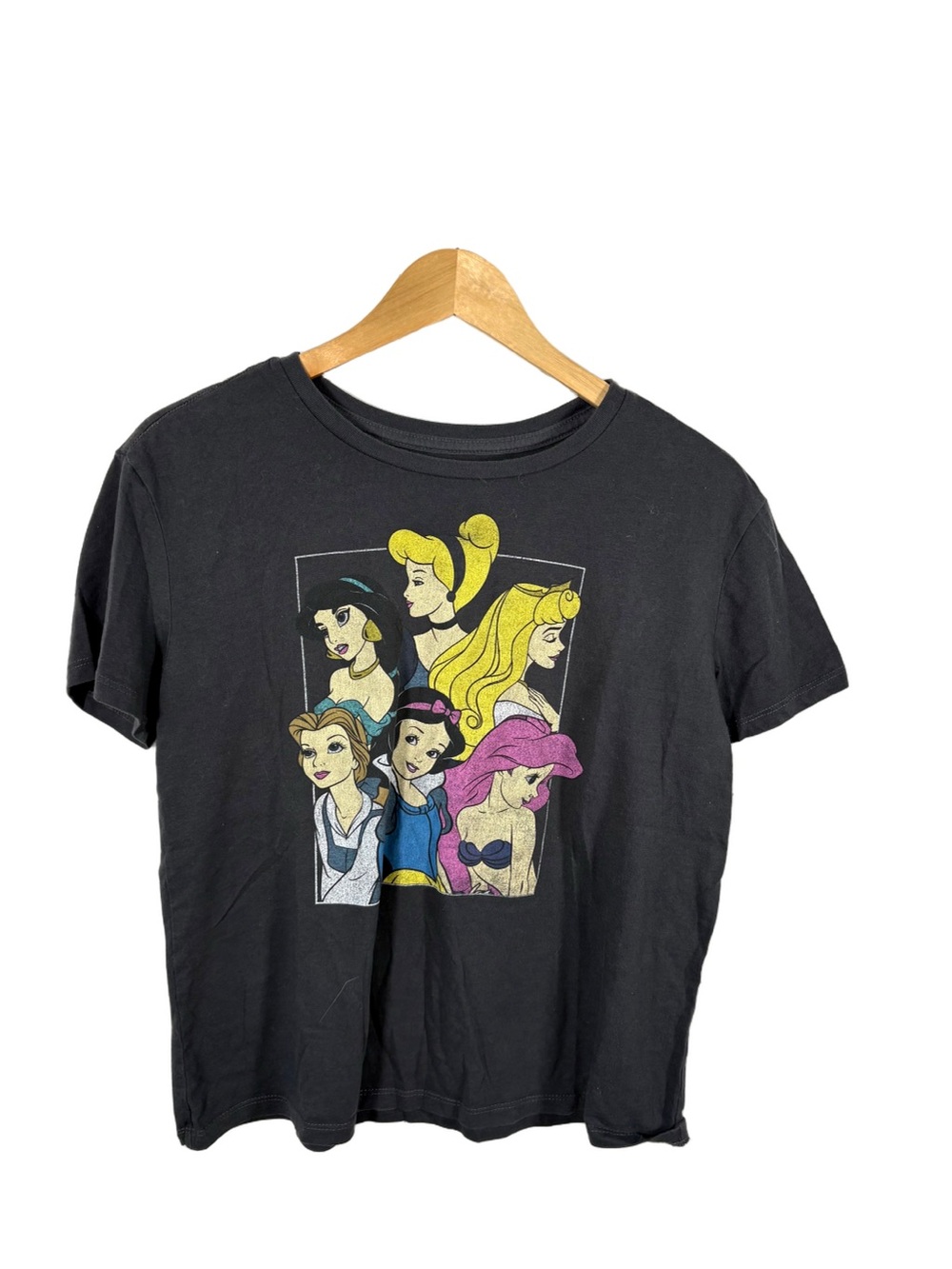 Disney Princess Black Graphic T Shirt Womens Large Ariel Belle Cinderella